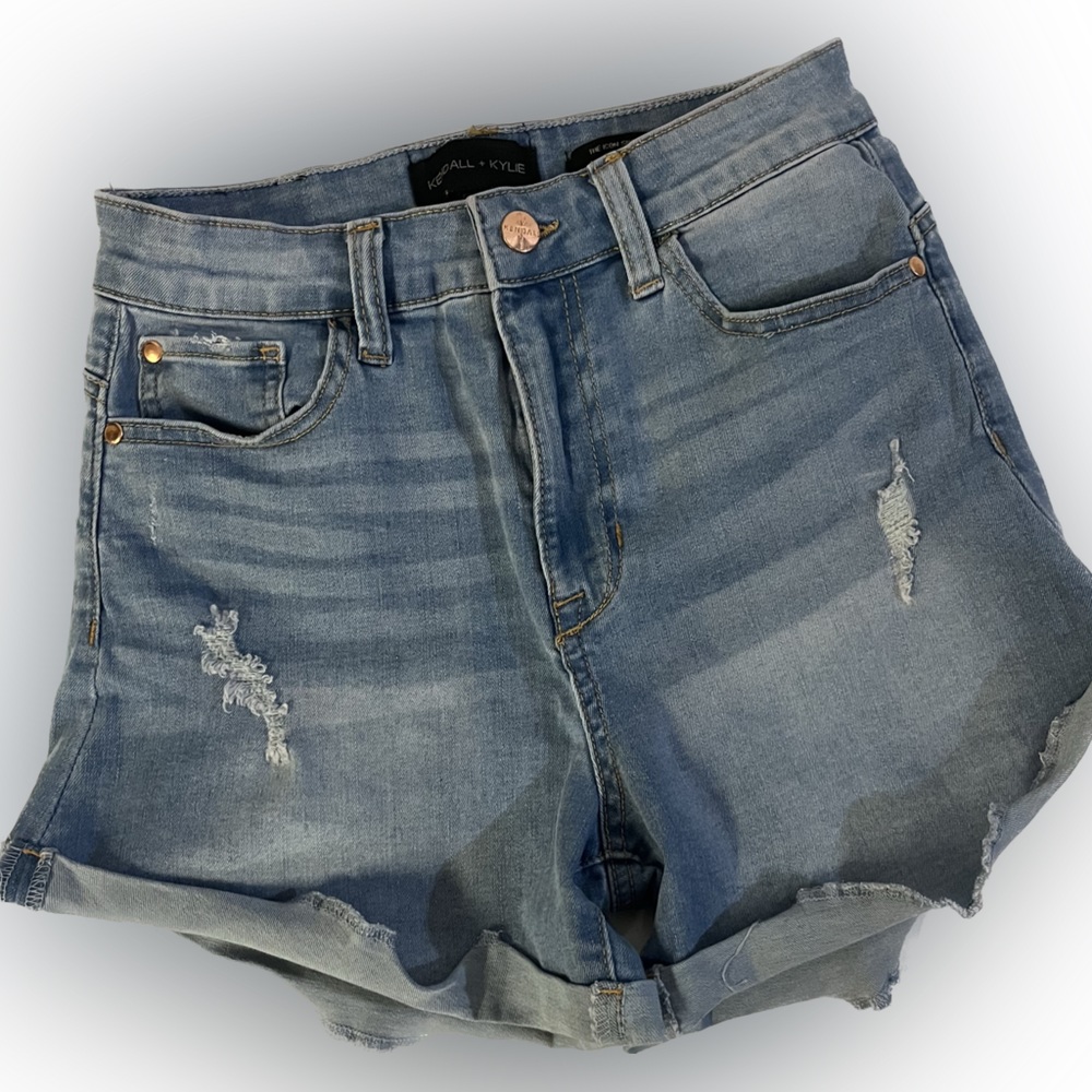 Kendall + Kylie The Icon Shorts High Rise Jean Denim Shorts Sz 5/27 - Picture 1 of 10